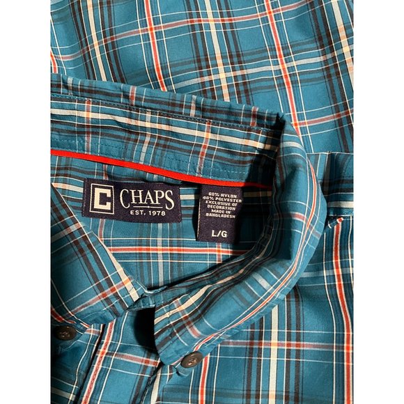 Chaps Long Sleeve Men’s Large Blue with Navy, Orange White Small Stripes - Picture 9 of 9